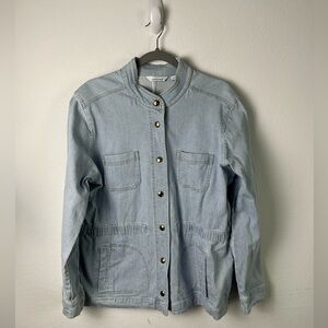 Lemon Way Blue & White Striped Cotton Spandex Denim Jean Jacket Size XL